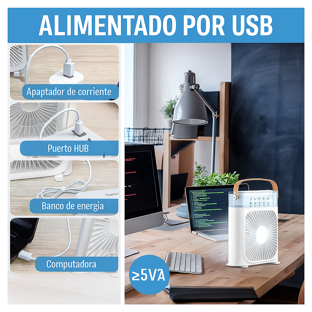 Mini Aire Acondicionado Air Cooler Fan 3 en 1 | Enfría, Humidifica y Purifica el Aire – Envío Gratis